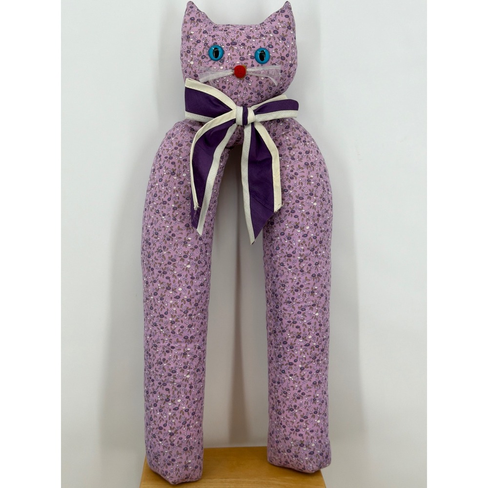 Vintage Handmade Purple Floral Calico Fabric Cat 17" Boot Form Long Leg Plush